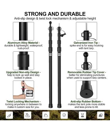 Top Hill 2023 Telescoping Tarp Poles - Set of 2 | Adjustable Aluminum Tent Poles for Camping | Portable Replacement Canopy Rods | New-4 Section - Buy Online on GoSupps.com