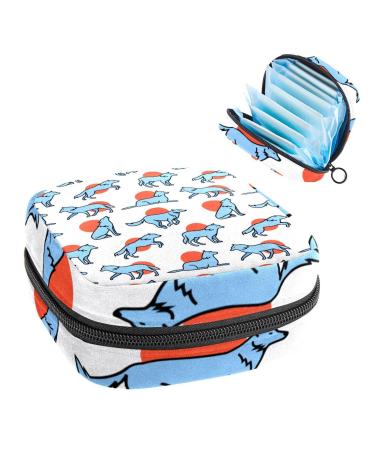GIAPB Period Bag Sanitary Napkin Storage Bag Period Pouch Travel Makeup Bag Animal Wolf and Moon Color1063