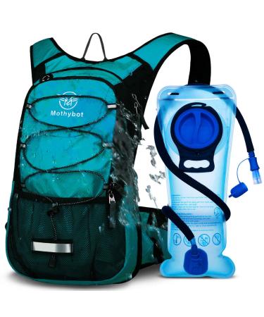 Mothybot Hydration Pack, Insulated Hydration Backpack with 2L BPA Free Water Bladder and Storage, Hiking Backpack for Men, Women, Kids for Running, Cycling, Camping - Keep Liquid Cool up to 5 Hours Emerald