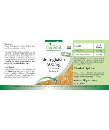 Fairvital | B ta glucane 500mg - 15 jours - VEGAN - Fortement dos - 90 g lules - normalis 70% de polysaccharides d'avoine - Buy Online on GoSupps.com