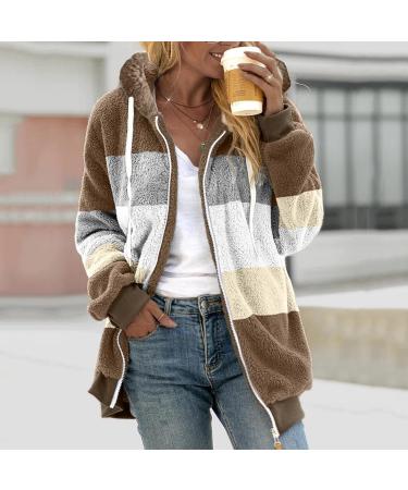 Hanxiulin Women's Oversized Plush Jacket - Breathable Winter Coat & Hoodie in Khaki | Stylish Casual Fashion for Autumn & Winter - Sizes Up to 4XL - Buy Online on GoSupps.com