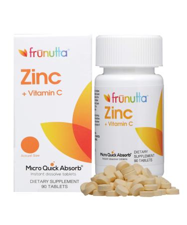 Frunutta Zinc + Vitamin C Supplement, Supports Immune System  Pure, Sugar-Free, Non-GMO, Vegetarian  Instant Dissolve Tablets for Children and Adults, 90 Tablets 90 Count (Pack of 1)