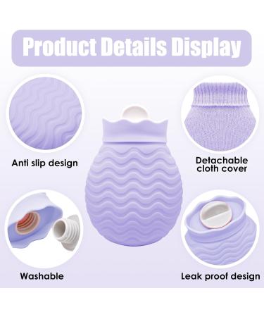 Small Hot Water Bottle with Cover - 320ml Mini Silicone Heat Pack for Pain Relief Warm & Cold Compress Ideal for Menstrual Cramps - Purple - Buy Online on GoSupps.com