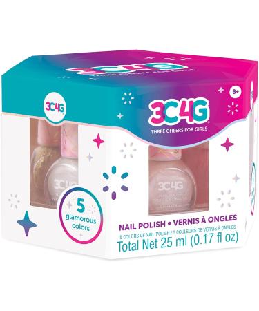 Three Cheers for Girls Pink & Gold Hexagon Shimmer Nail Polish Set - 5 Pack Non-Toxic Kit for Kids & Teens, Ages 8 - Buy Online on GoSupps.com