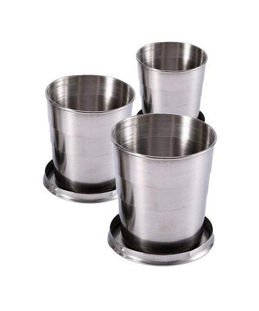 3PCS Collapsible Travel Cups For Dishes & Utensils , Stainless Steel Folding Camping Cup With Lids - 2.5 oz , 4.7 oz , 8.2 oz , Expandable Portable Reusable Drinking Mug For Survival , Hiking , Picnic