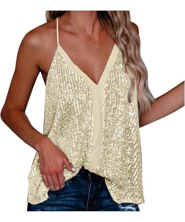 Shop Women's V-Neck Sequin Tops - Sparkle Sleeveless Spaghetti Camisole & Festive Metallic Shirts - Buy Online on GoSupps.com