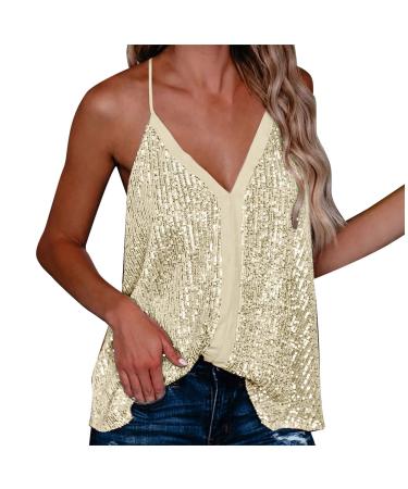 Glitzer Tops Women's V-neck-tank tops sequin top spaghetti camisole backfree tank top sexy festive tops Sparkle sleeveless Sequin tunika-west metallic shirt