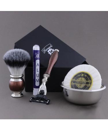 Complete Vintage Style Men's Shaving Set - Synthetic Brush Triple Edge Razor Engraved Bowl & Soap | Free Alum Stick Pencil - Buy Online on GoSupps.com