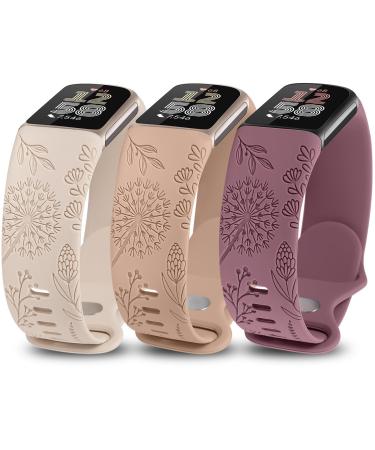 Toyouths 3 pieces of dandelion floured flaved bracelet compatible with Fitbit Charge 6/Charge 5 bracelet women flower cute soft silicone sports bracelet for charge 6 polar star/milk tea/smoke violet - Buy Online on GoSupps.com