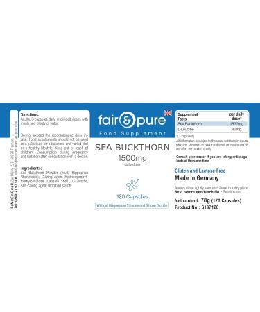 SoMatEm Fair & Pure Sea Buckthorn 1500mg 120 capsules vegan food supplement without magnesium stearate produced in Germany - Buy Online on GoSupps.com