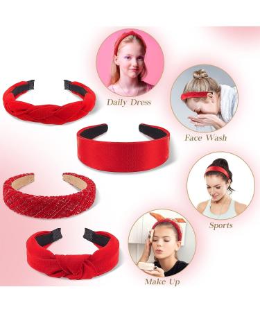 4 Pcs Red Headband Set - Knotted, Criss Cross, Satin, Velvet Braided Hair Accessories for Women & Girls | Chinese New Year Valentine's Day Halloween Cosplay - Buy Online on GoSupps.com