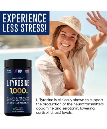 L Tyrosine 1000MG Capsules - Natural Focus & Energy Supplement - Non-GMO, Gluten-Free, Vegan - 150 Capsules x 500mg - Buy Now! - Buy Online on GoSupps.com
