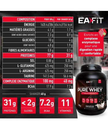 EAFIT Pure Whey Cappuccino 750 g Eco Format 6 Pots 4.5 kg - Muscle Growth - Whey Protein - Rapid Assimilation - Amino Acids and Digestive Enzymes - Certified Anti-Doping - Buy Online on GoSupps.com
