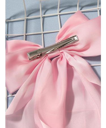 2pcs Large Satin Hair Bow Clips for Women & Girls | Neon Pink with Long Tails | Alligator Clips | Bridal Bachelorette Party Hair Accessories - Buy Online on GoSupps.com