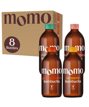 8 x Fresh 330ml Bottles MOMO Kombucha Drink Organic - Kombucha Tea Probiotic Drink - Variety Pack Mixed Variety 8 Pack
