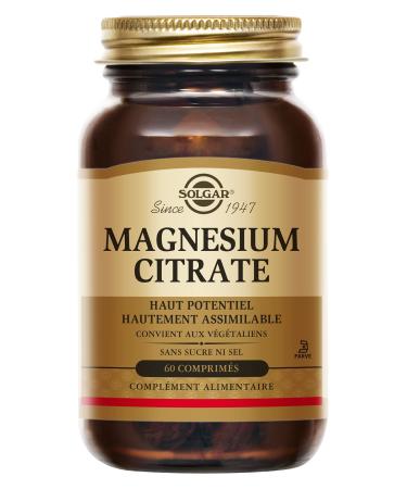 Solgar Magnesium Citrate - Sleep and Fatigue - Vitality and Energy - Highly Assimilable - Mineral - Food Supplement - Bottle of 60 Tablets