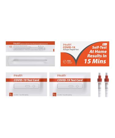 iHealth COVID-19 Rapid Test 1 Pack - FDA EUA Authorized OTC At-Home Self Test (2 Tests) - Results in 15 Minutes - Non-invasive Nasal Swab - Buy Online on GoSupps.com