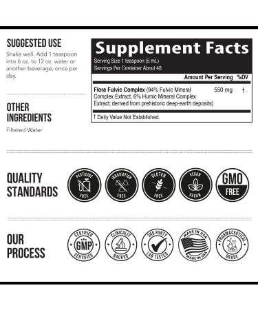 Flora Fulvic | Fulvic Acid + Humic Acid Complex 550 mg | Mined in Utah Prehistoric Deep Earth Extract | Immunity Gut Digestion Natural Trace Mineral Complex Fulvic Acid Supplement 8 fl oz. - Buy Online on GoSupps.com