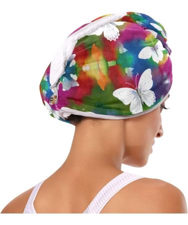 Buy White Butterflies Watercolor Hair Towel 2 Pack - Super Absorbent Quick Dry Turbans for Women & Girls - Buy Online on GoSupps.com