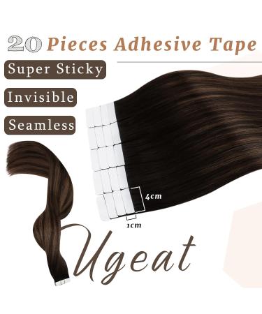 Ugeat Real Hair Tape Extensions - Dark & Medium Brown 60cm 20 Pieces (50g) - #2/6/2 - Buy Online on GoSupps.com