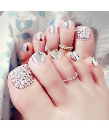 Artificial Toenails Women False Toe Nails Shining False Toe Nails Fake Toe Nails Art Tips 24pcs for Women and Girls - Buy Online on GoSupps.com