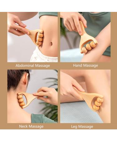 Wooden Massage Roller Set - T-Shape Device for Neck Abdominal & Leg Relief | 2-Piece Massage Scooter with Handle & Wheels - Buy Online on GoSupps.com