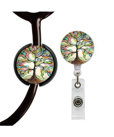 ROFLYER Stethoscope ID Tag Stethoscope Label Charm Name tag Medic Nurse Doctor Vet EMT Come with 1 Retaractable Badge Reel (Colorful Tree of Life)