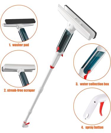 Fieploom Window Cleaning Kit with Sprayer & 60-inch Extension Pole - 2023 Upgrade for Windows, Mirrors, Shower Glass, Cars - Includes Distinct Clean Water and Sewage Containers - Buy Online on GoSupps.com