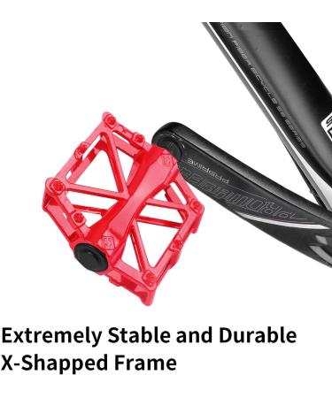 Aluminum CNC Mountain Bike Pedals | Lightweight Platform Pedals for BMX/MTB | 16 Anti-Skid Pins | Red - Buy Online on GoSupps.com