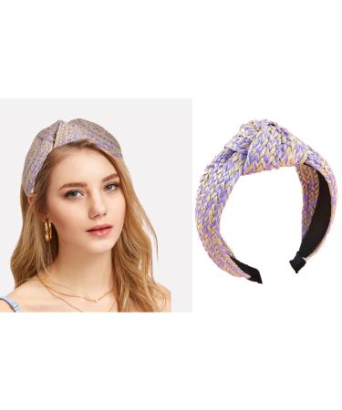 Straw Headband Knotted Raffia Weaving Women Headbands Summer Bohemian Colorful Purple Fashion Top Knot Wide Hairband Stylish Lafite Grass Hair Accessories for Girls