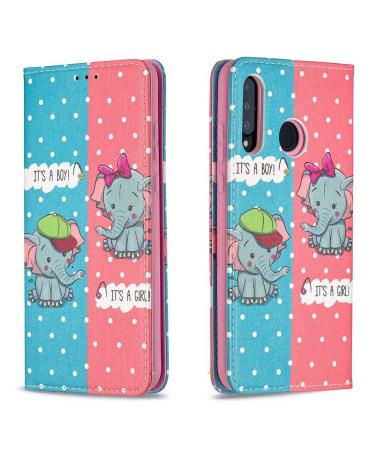 Miagon Wallet Folio Flip PU Leather Case for Huawei P30 Lite Creative Painted Design Full-Body Protective Cover Card Holder Kickstand Magnetic Elephant Huawei P30 Lite Elephant
