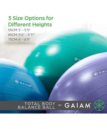 Gaiam Total Body Balance Ball Kit - Anti-Burst Stability Exercise Ball with Pump & Workout Program, Purple (55cm) - Buy Online on GoSupps.com