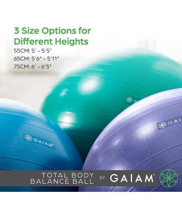 Gaiam Total Body Balance Ball Kit - 65cm Green Anti-Burst Yoga Ball with Air Pump and Workout Program - Buy Online on GoSupps.com