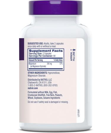 Natrol Magnesium Glycinate 240 mg High Absorption Magnesium Supplement for Healthy Sleep and Body 120 Capsules Up to a 60 Day Supply - Buy Online on GoSupps.com