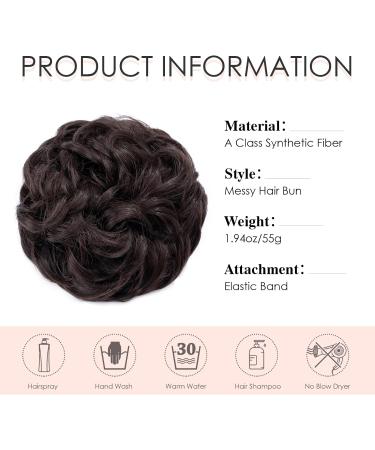 Messy Hair Buns Extensions Scrunchies | Thick Updo Wavy Curly Ponytail Hairpiece - Dark Brown | 55g - Buy Online on GoSupps.com
