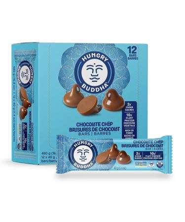 Hungry Buddha Bars - Plant Based Protein Bars - Vegan Nutrition Bars - Low Sugar Healthy Snacks - Gluten Free Snack Bars - Peanut Free - Protein Bar - Keto Bar - 12 Count Chocolate Chip