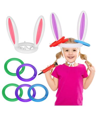 SANRUIHE 2 Pack Easter Inflatable Bunny Ring Toss Game (2 Sets & 8 Rings) 11Pcs Inflatable Ring Toss Game with Pump Indoor and Outdoor Game for Kids Easter Party Favor Supplies