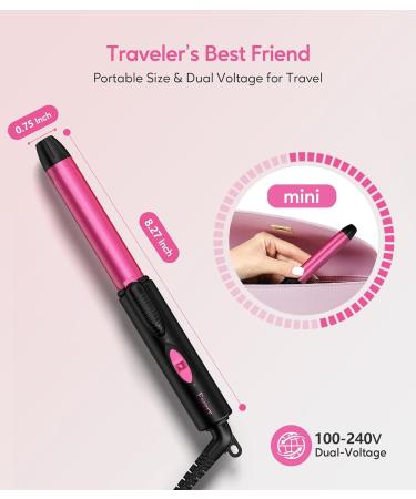 Mini 3/4 Inch Ceramic Curling Iron for Short Hair - Dual Voltage, Infused with Keratin & Argan Oil, Travel Size with Storage Bag - Buy Online on GoSupps.com