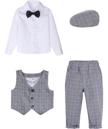 Mint Green Baby Boys 5pcs Wedding Suit Set | Grey Plaid | 2-3 Years - Buy Online on GoSupps.com