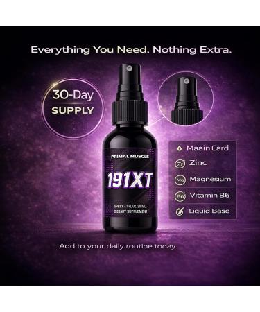Primal Muscle 191xt Spray Plant-Based Daily Muscle Wellness Formula with Zinc Magnesium Vitamin B6 Clean Liquid Supplement for Active Adult Fitness Lifestyle 30-Day Supply (1) 1 Fl Oz (Pack of 1) - Buy Online on GoSupps.com