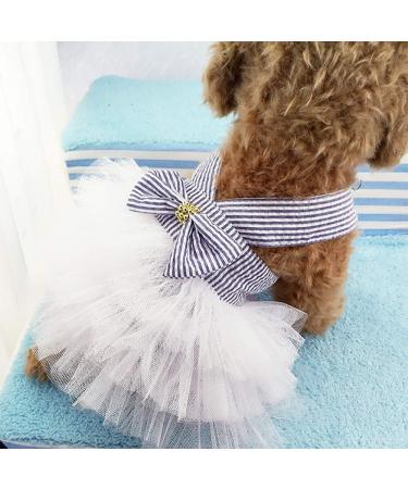 Tonsee Dog Tutu Dress with Bowknot - Striped Lace Princess Outfit for Small Dogs | XS White - Buy Online on GoSupps.com