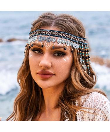 Kisshine Boho Head Chain Silver Coins Headband Bridal Tassel Headpiece Hairband Festival Hair Accessories for Women and Girls - Buy Online on GoSupps.com