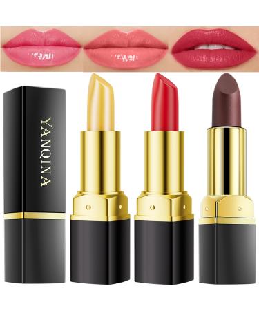 Jeffbaubl 3 Pcs Lip Balm Lipstick YACAISI Color Changing Lipstick Lip Stain Long Lasting Waterproof Long Lasting Nutritious Lip Balm Lips Moisturizer Lipstick For Women(Black Rose Carrot Red Cherry)