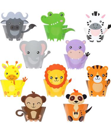 50 Pcs Jungle Safari Animal Cupcake Wrapper Set Safari Party Supplies Wild One Party Favor Jungle Baby Shower Birthday Decorations Zoo Animals Party Decor (Safari Cupcake Topper)