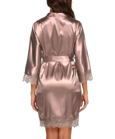 BESDEL Women's Satin Silk Short Kimono Robe L Taupe - Elegant Bridesmaids Robe - Buy Online on GoSupps.com