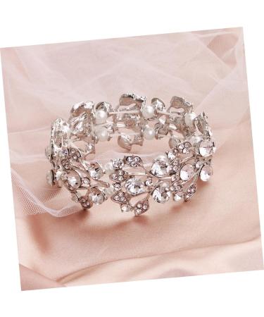 Clispeed Diamond Arm Band Women's Wedding Tennis Bracelet Cuff | Rhinestone & Pearl Design | Open Bangle | 6.5*3cm Silver - Buy Online on GoSupps.com