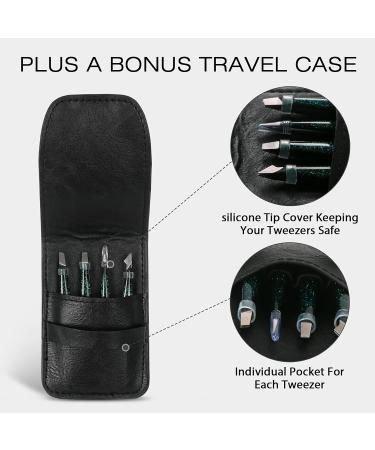 Gemice Eyebrow Tweezers Set with Case - 4-Part Improved Pointed Tweezers for Precision Plucking | Anti-Slip Coating - Buy Online on GoSupps.com