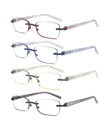 CRGATV 4-Pack Rimless Tinted Reading Glasses for Women Blue Light Blocking Stylish Readers Anti UV/Eye Strain/Glare (+2.5 Magnification) 4 Pacx Mix Colors 2.5 x