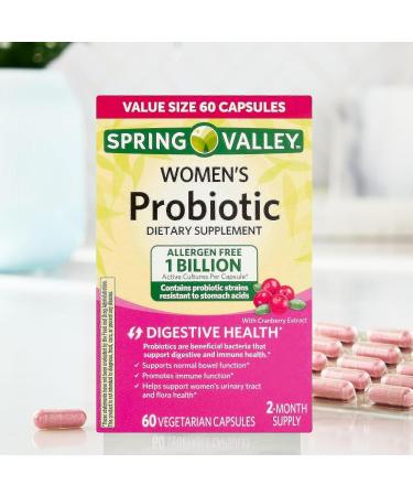 Spring Valley Probiotics for Women Capsules 60 Count 1 Billion CFU Daily Supplement with Digestive Enzymes and Prebiotics Gut & Digestive Health Support (60 Capsules) - Buy Online on GoSupps.com
