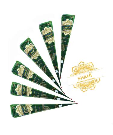 Shahi 100% Natural Henna Cones Ready to Use Organic Henna Paste Cones Mehandi Cone Made From Triple Sifted Henna Leaf Powder Long-lasting Henna Paste for Festivals Chemical-free (6 Pack)